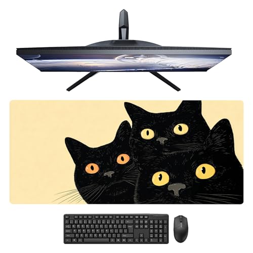 Image of Nuxovilar Professional Large Mouse Pad & Computer Game Mouse Mat (35.4x15.7IN, Artistic Black Cats with Yellow Eyes) (90 * 40cm Artistic Black Cats)