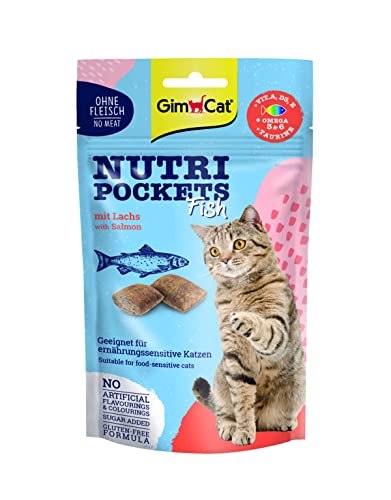 GimCat Nutri Pockets Fish Salmone - Snack croccante per gatti con ingredienti funzionali - 1 busta (1 x 60 g)