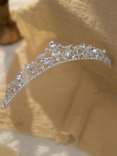 Image of SWEETV Rose Gold Wedding Tiaras and Crowns with Side Comb, Rhinestone Bridal Crown Princess Tiara Jewelry Headpieces for Women and Girls