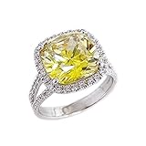 Beautiful 14K Solid White Gold Fancy Yellow Cushion Cut Simulated Diamonds Engagement Ring Set Halo Wedding Bridal 4.70ctw