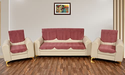 Yellow Weaves Velvet 5 Seater Quilted Sofa Cover and Chair Cover, Seat & Back Cover, Color - Rose Gold