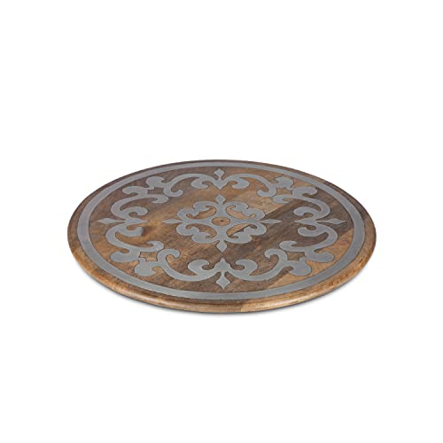 22-Inch Diameter Metal-Inlaid Wood Heritage Lazy Susan #TOP4
