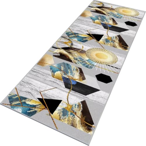 Alfombras de pasillo larga de 70x280cm lavable gris y azul 2
