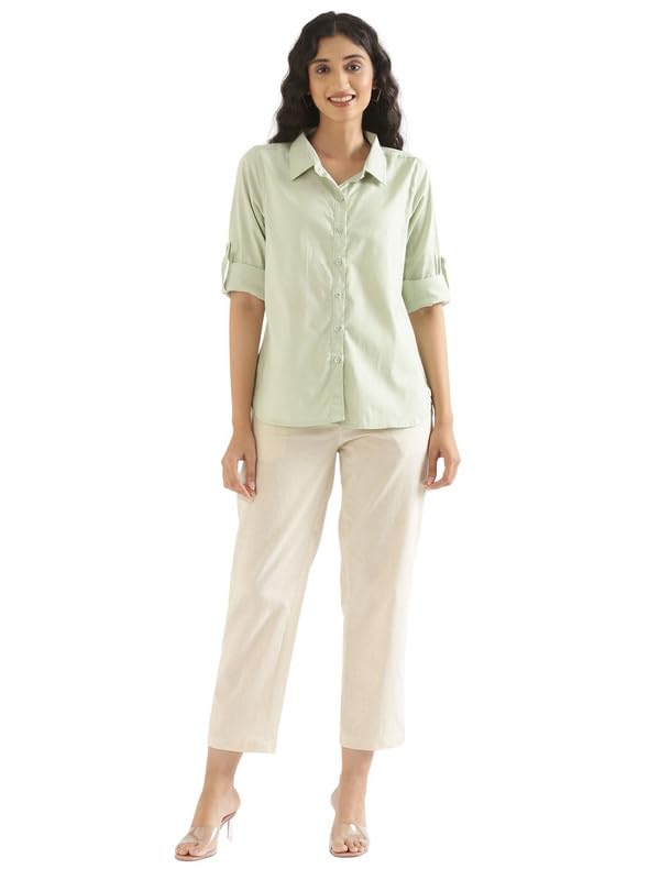 Image of SAADAA Airy Linen Shirt | Solid Regular Fit Casual Shirts Stylish for Women