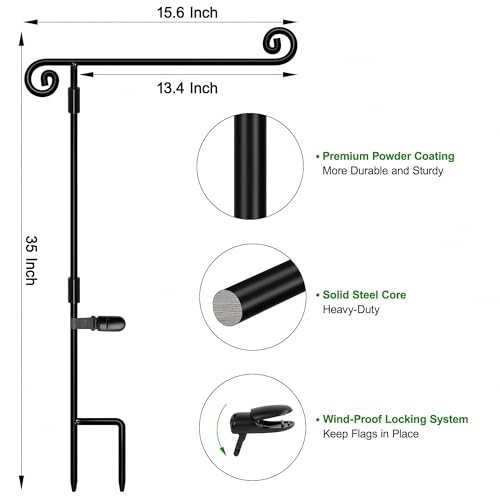 Image of HOOSUN Garden Flag Stand,Sturdy Garden Flag Holder Pole for Outside House,Yard Flags Holder with one Tiger Clip,Yard Banner Pole for Holiday Flags Decorations Outdoor Lawn (2 Pack）