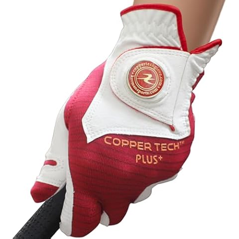 Copper Tech Women's Golf Gloves with Ball Marker - Ladies Golf Gloves with 100% AAA Synthetic Leather - Wrist Support & Breathability - Golf Gloves Left Handed Golfer (Hand Orientation: Right) Cover