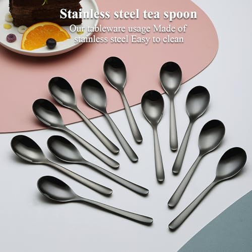 Kyraton Black Teaspoons 12 Pieces 14cm Stainless Steel Tea Spoons with Black Titanium Plating, Ice Cream Spoons - Image 3