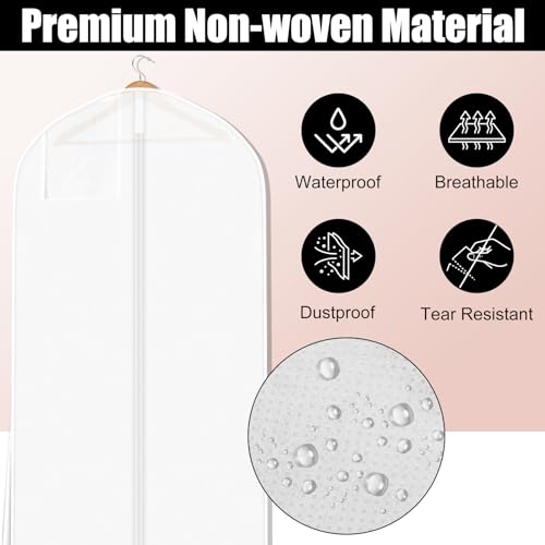 White Wedding Dress Garment Bag, 16" Wide Gusset Dress Bags for Gowns, Long Evening Dresses & Prom Dresses for Women, Bride, Bridesmaid, Wedding Dress Bag, Dress Garment Bag Women, 70x24x16"4