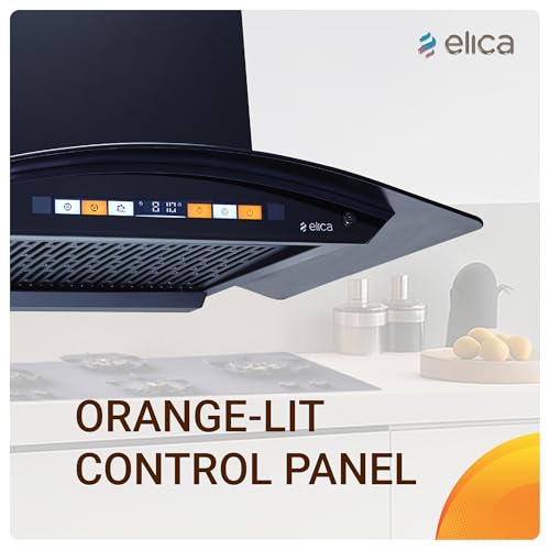 Image of Elica 75cm 1600 m3 /hr Filterless Autoclean Curved Glass Kitchen Chimney|15 Yrs Motor & 5 Years Comprehensive Warranty|Black | Orange Touch Control Panel+Motion Sensor| WD HS ORG FL 750 HAC LTW MS NERO