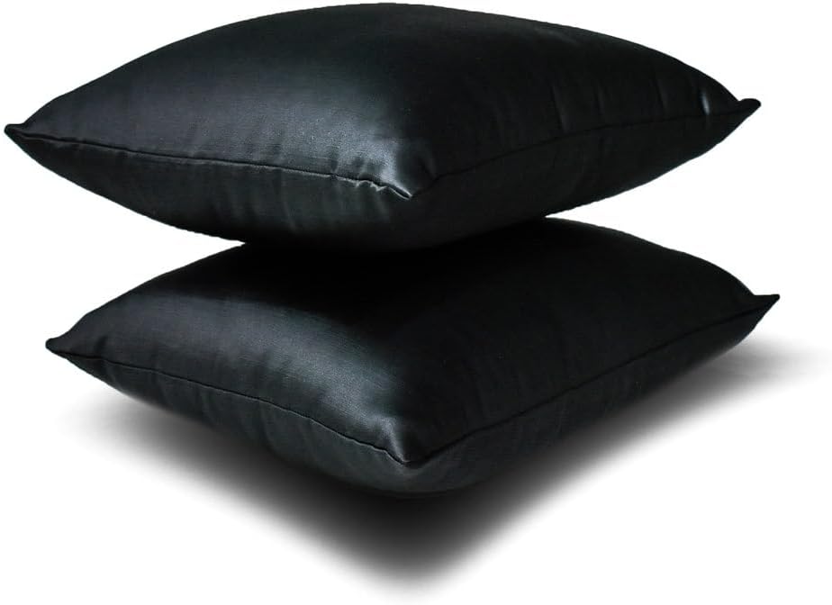 The HomeCentric Decorative Throw Pillow Covers, Black Pack of 2, 14"x14" (35x35 cm) Satin Solid & Slub Satin Cushion Cover for Sofa Couch, Hotels, Living, Bed Room Modern