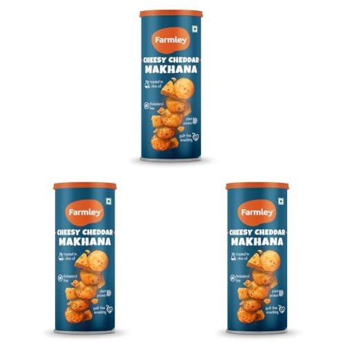 Image of Farmley Roasted and Flavoured Cheesy Cheddar Makhana | Namkeen Snacks & Puffed Snacks | Healthy Snack | Cholesterol Free | Gluten Free | Rich In Protein & Fiber | Roasted in Olive Oil - 77g Jar