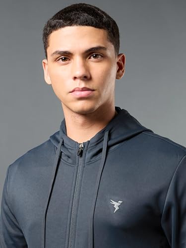 Image of TECHNOSPORT Mens Fleece Slim Fit Solid Regular Fit Hooded Jacket with Techno Warm+, Fast Dry for Winter Use