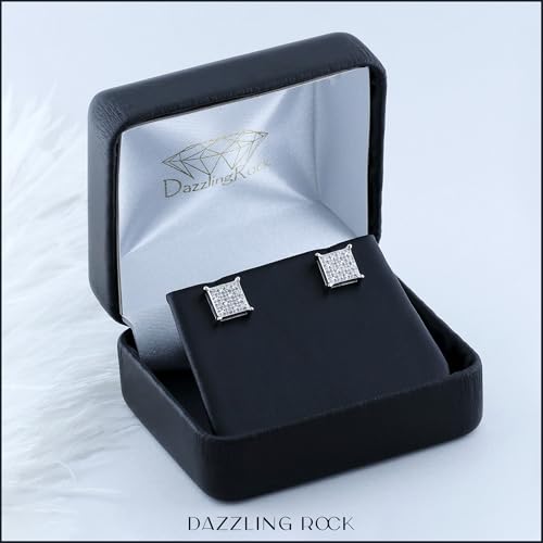 Dazzlingrock Collection 0.10 Carat Round White Diamond 8mm Square Hip Hop Iced Out Studs in 925 Sterling Silver, Unisex Design Ladies, Mens Real Diamond Earrings3