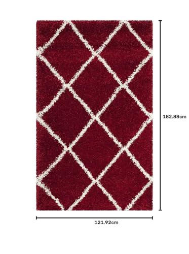 Image of Handmade Shaggy Fur Rectangular Rugs And Carpet For Bedroom, Living Room (4X6Feet, Red & Ivory)