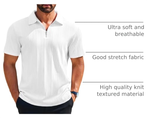 Camisetas polo para hombre Runcati, de manga corta, tejido texturizado, cuello con cremallera 1/4, estilo casual y profesional, ligeras y transpirables, para golf, oficina o vacaciones miniatura 4