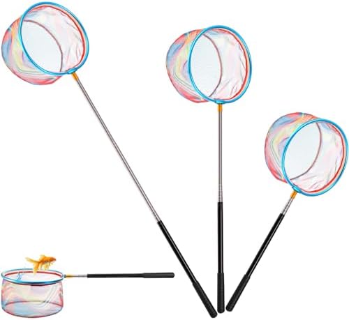 3 Pack Kids Fishing Net, Telescopic Lightweight Landing Net, Bug Insect Catching Net with Stainless Steel Pole Handle for Kids Outdoor Playing, Extendable from 26 inch to 67.5 inch