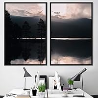 2 Piece Framed Canvas Wall Art Sunset in The Lake Canvas Prints Home Artwork Decoration for Living Room,Bedroom - 16