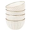 KooK Ceramic Soup and Cereal Bowls, Embossed, House-warming Gift, For Ice Cream, Dessert, Fruits, Side Dishes, Yogurt, Microwave & Dishwasher Safe, Cream with Bronze Accents, Set of 4, 22 oz