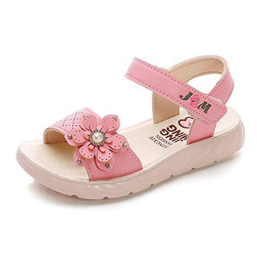 Dream QuanZhou Sandales Fille Chaussures d'été Enfant Fille Douces et Respirantes Sandale Fleur Mignon Bout Ouvert Sandalette Bebe Fille Cuir 30 Rose