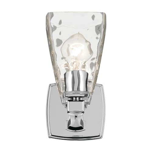 Image of Kichler Marant 5 inch 1-Light Wall Sconce Bathroom Vanity Light Fixture with Clear Water Glass in Chrome for Bathroom, Powder Room, Hallway (5 inch W x 9.5 inch H), 55214CHWTR