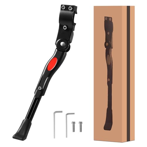 Vinabo Fahrradständer,Verstellbarer Fahrradständer aus Aluminiumlegierung,Fahrradseitenständer,höhenverstellbar mit rutschfestem Gummifuß, für 24-27 Zoll Fahrräder,BMX,700c,MTB, Schwarz