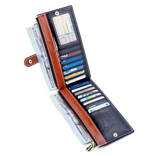Image of ANDOILT Wallets for Women Genuine Leather Wallet RFID Blocking Bifold Multi Card Case Purse with Zipper Pocket Handbag