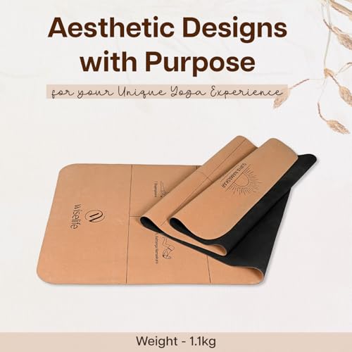 Image of Wiselife Cork Foldable Yoga Mat + Carry Bag | Extra Thick Extra Long Extra Wide Exercise Floor Mat For Gym, Workout, Fitness| TPE Yoga Mat (2mm, Cork Sun Salutation)