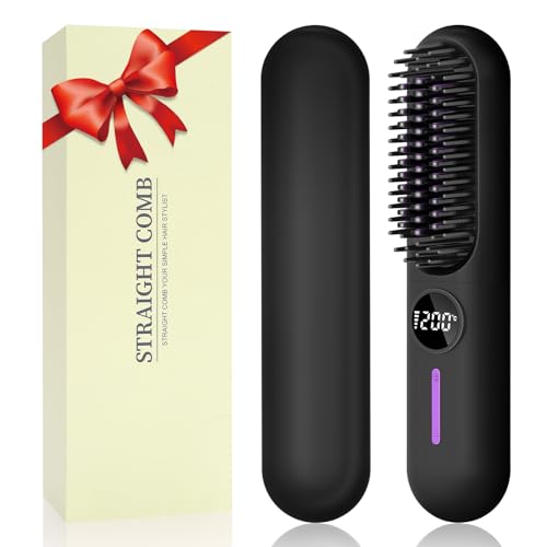Beard Straightener for Men Cordless Heated Beard BrushAnti-Scald Straightening Brush for BeardPortable for Travel and Home Use 7 Temperature Setting Beard Hot Comb