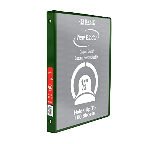 Image of BAZIC Products 1 /2 inch Green 3-Ring View Binder, Round Ring, 2 Pockets | round rings, 1 /2 in Green view 3-ring binder, 2 inside pockets, holds up to 100 sheets, Durable poly cover, 2 Pockets
