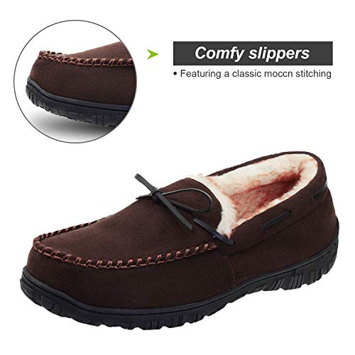 Mens Hard Sole Slippers Indoor Outdoor Moccasin House Slippers with Arch Support 9 US Dark Brown