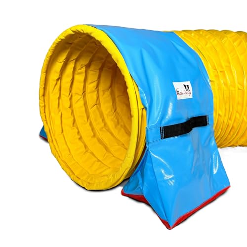 Callieway® Dog Agility Tunnel Turnier 3m lang / 60cmØ, 360° FullGrip (5m, gelb)