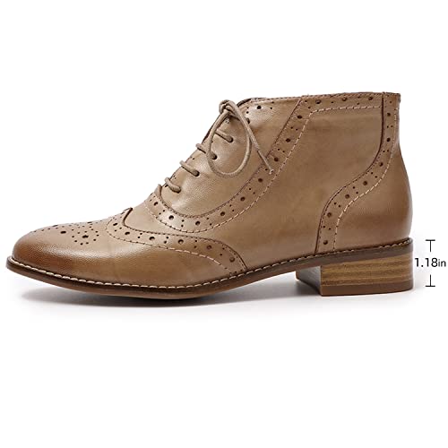 Image of Mona flying Women's Leather Brogue Ankle Boots Low Heel Oxford Booties