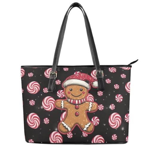Image of Coldinair Christmas Leather Tote Bag for Women with Zipper Large Shoulder Tote Bag Shopping Casual Travel Bag Handbag Purse