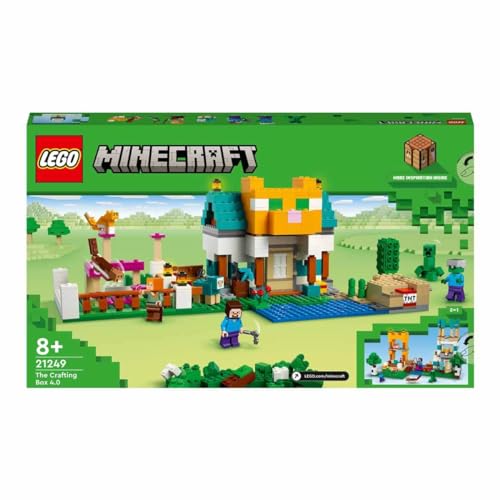 Image of LEGO 21249 Minecraft The Crafting Box 4.0, 2-in-1 Set for Building, Towers on the River or Cat Hut, with Alex, Steve, Creeper and Zombie Mobs, Action Toy for Children, Boys and Girls