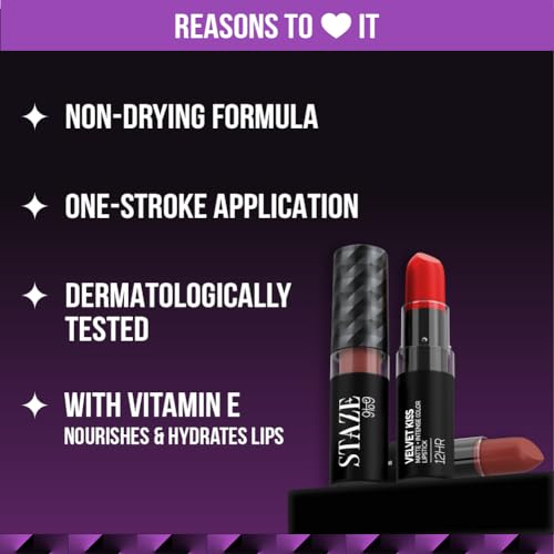 Image of Staze 9to9 Velvet Kiss Lipstick | Matte + Intense Color Lipstick | 12H Long Stay | Moisturizing & Lightweight Formula | 02 Mocha Muse | 3.8g