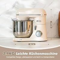 Kitchen in the box Kompakte Küchenmaschine 3,5 L, Rührmaschine & Knetmaschine mit 10 Geschwindigkeiten, Leichte Teigmaschine mit Knethaken, Rührhaken & Schneebesen, ideal für kleine Küchen, Cremeweiß – Ansicht 3