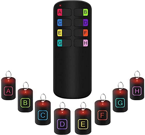 Key Finder, Wireless RF Item Tracker with 1 Transmitter and 8 Receivers(2 Kinds of Stickers), Item Tracker with 85~100dB Beeping Sound in 49~164ft Range for Finding Keys Remote, Wallet and Pet