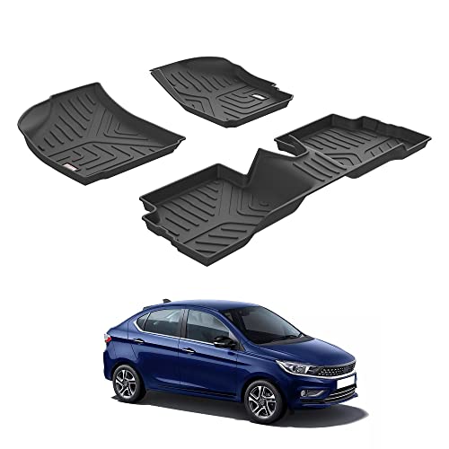 Image of GFX Rubber Car Floor Mats (After-Market) Premium Life Long Foot Mats Compatible with Tigor 2016-2019, (2020) Onwards, Black