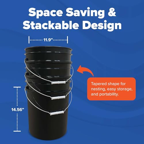 Image of ePackageSupply 5 Gallon Bucket - Food Grade Bucket BPA-Free,Black, 120 Pack | Metal Handle Grip, Heavy-Duty 90 Mil HDPE Plastic Pail, Food Safe Stackable Utility Container, Lid Not Included, Made in USA