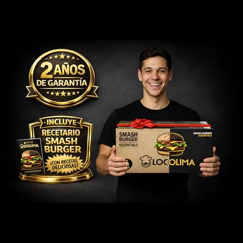 Miniatura 2 de Locolima Smash Burger Kit Profesional De 5 Piezas, Prensa Hamburguesas Smasher De Acero Inoxidable Con Certificado Ue, Espátula, Campana Para Fundir, Papel Smash Burger, Molde Aro Huevo, Recetario