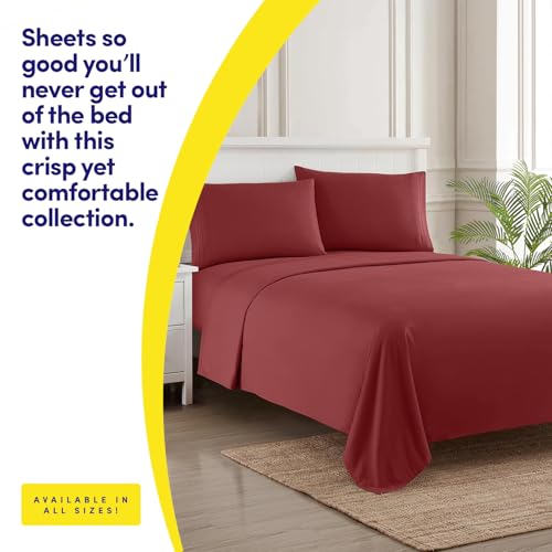 Image of 1500 Supreme Collection Extra Soft Split King Sheets Set, Burgundy - Luxury Bed Sheets Set with Deep Pocket Wrinkle Free Bedding, Over 40 Colors, Split King Size, Burgundy