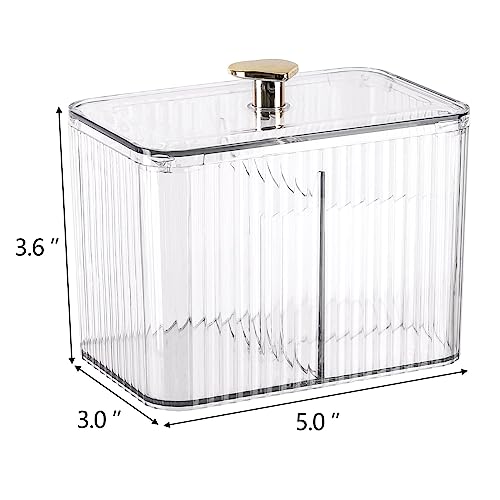 Image of Tbestmax Qtip Holder Dispenser 3-Section Clear Bathroom Organizer Jar 3 Grids Cotton Swab /Pad /Ball Holder Container Cosmetics Storage for Vanity(2 Pack)