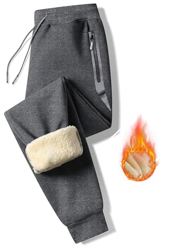 STICKON Mens Fleece Lined Joggers Sweatpant Winter Cotton Sweat Pants Drawing with Pockets Grey XL