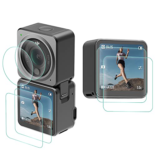 (6 pcs) Action 2 Tempered Glass Screen Protector Film for DJI Action 2 Camera ,4pcs Front Back Screen Protector + 2pcs Lens Film Foil , for DJI Action 2 Underwater Action Camera Accessories, Dust Proof Free Clear HD Anti-Bubble Screen Film Protector