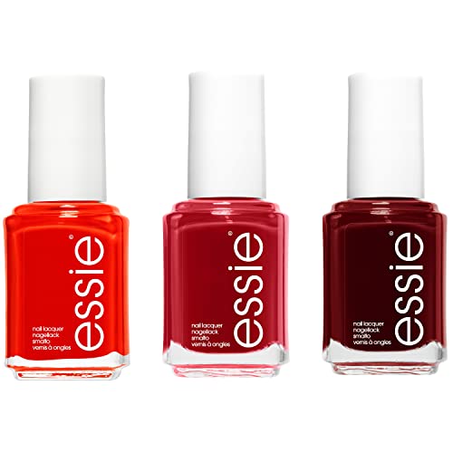 Essie Festive Reds Winter Manicure Trio Bundle - Includes Fifth Avenue, Fishnet Stockings, Bordeaux Nail Polish Gift Set