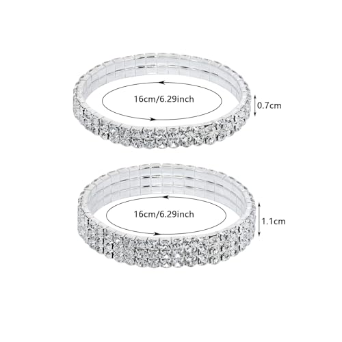 PENTA ANGEL Rhinestone Bracelets for Women 2Pcs Stretch Sparking Stackable Crystal Tennis Jewelry Bangle for Bridal Wedding Birthday Party Favor2