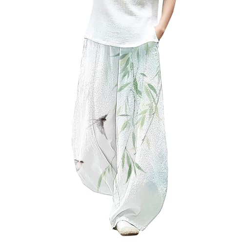 Pantalones casuales de verano para mujer, holgados, de pierna ancha, cintura elástica, ajuste relajado, con bolsillos, pantalones casuales para mujer pequeña, blanco, L