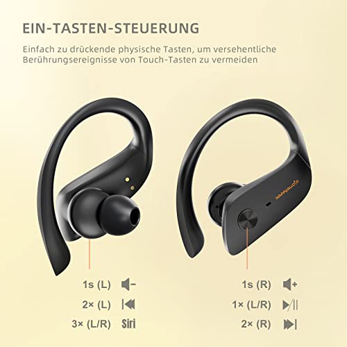 HAPPYAUDIO S3 In Ear Sport Bluetooth 5.3 Kopfhörer mit Bügel, Kabellose Ohrhörer mit klare Anrufe, Deep Bass Sound, 7 Std Akkulaufzeit, Kabelloses Aufladen, IPX6, Tastensteuerung – Bild 4