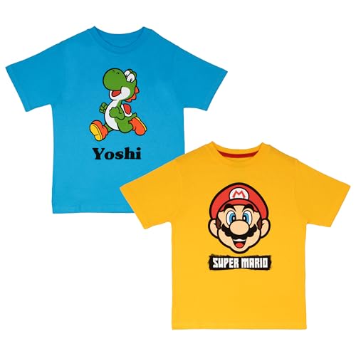 Nintendo Super Mario Boys Graphic Print Short Sleeve T-Shirt 2-Pack (Blue and Yellow, Size 7) - image 1