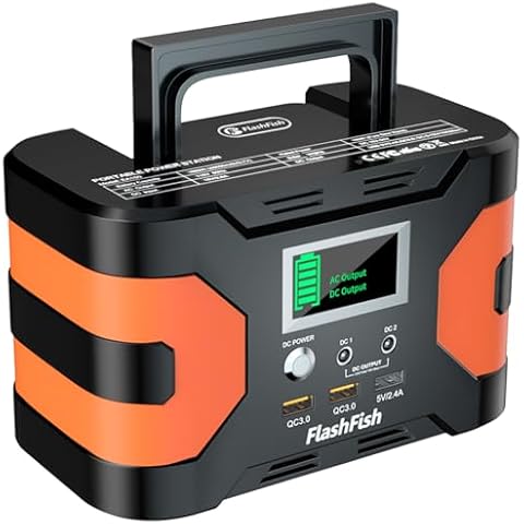 Flashfish Portable Power Station 200W Peak Solar Generator 166Wh Camping CPAP Battery Backup Power Battery Pack With 2 110V AC Outlets 2 DC Ports 3 USB Ports For Home CPAP Camping Blackout Cover